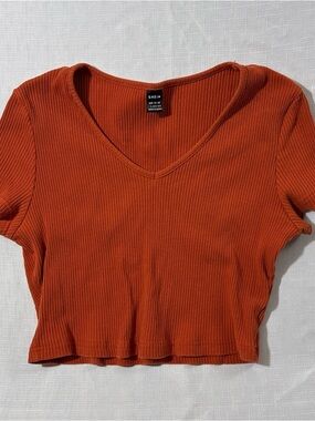 SHEIN Ribbed V-Neck Crop Top - Burnt Orange